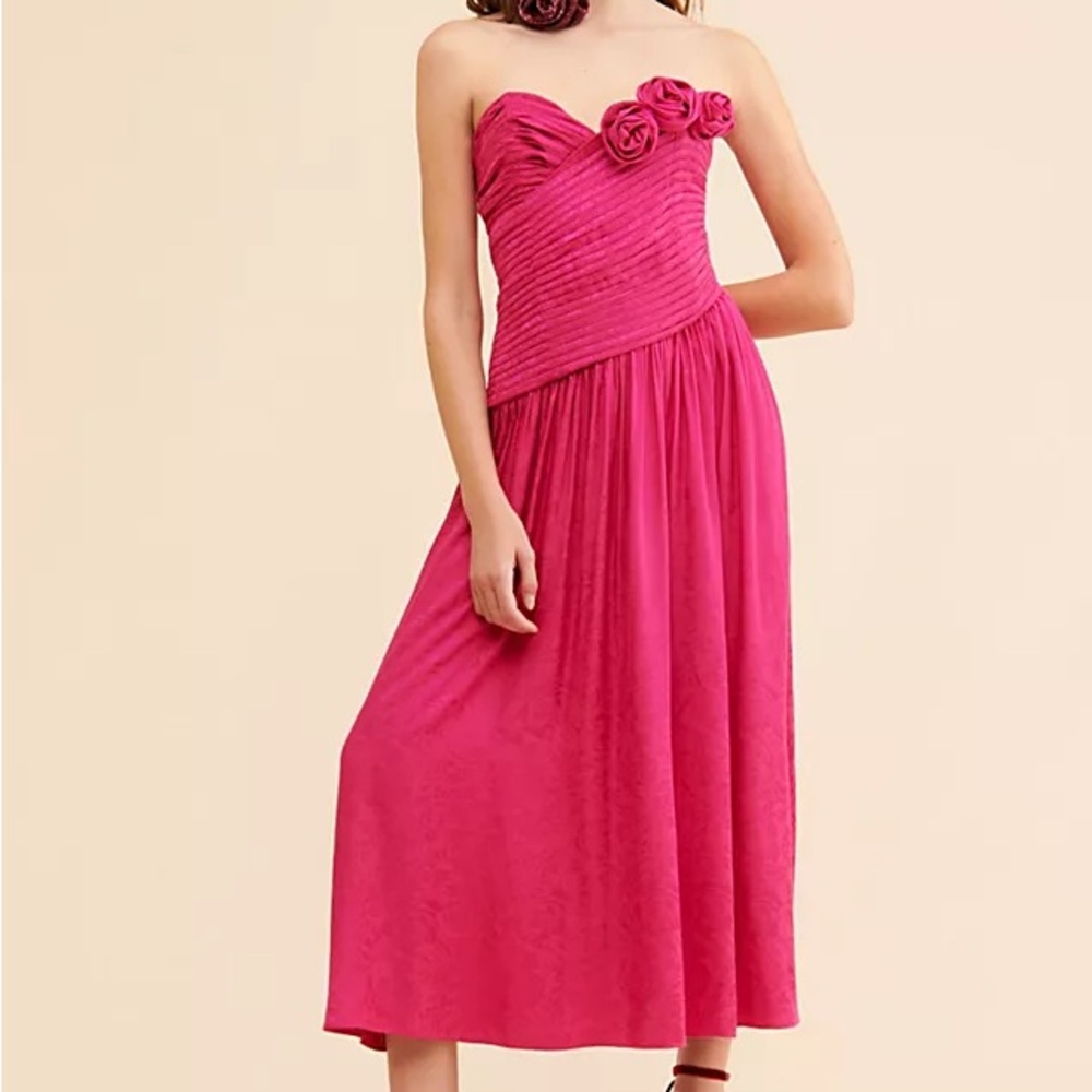 Free People Pink Ruched Strapless Sundress